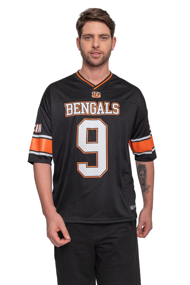 Camiseta-NFL-Oversize-Cincinnati-Bengals-Name-Number-Joe-Burrow-Preta