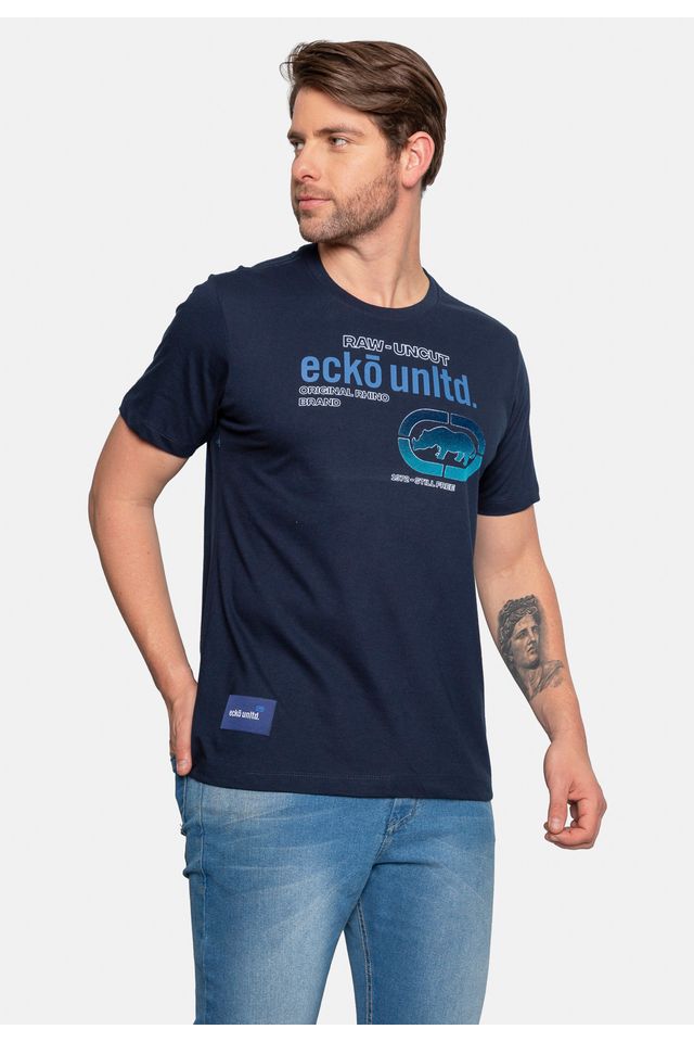 Camiseta-Ecko-Estampada-Azul-Marinho