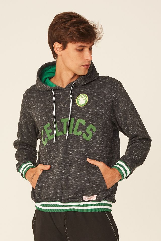 Moletom-Mitchell---Ness-Fechado-Com-Capuz-Boston-Celtics-Preto-Mescla