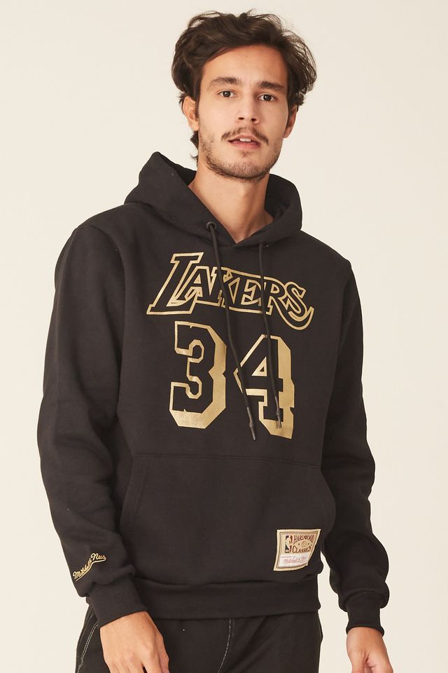 Moletom-Mitchell---Ness-Fechado-Com-Capuz-Los-Angeles-Lakers-Shaquille-O-Neal-Preto