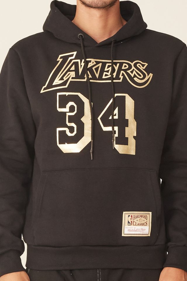 Moletom-Mitchell---Ness-Fechado-Com-Capuz-Los-Angeles-Lakers-Shaquille-O-Neal-Preto