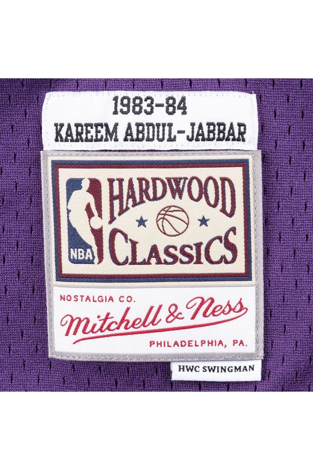 Regata-Mitchell---Ness-Away-Swingman-Jersey-Los-Angeles-Lakers-1983-1984-Kareem-Abdul-Jabbar-Roxa