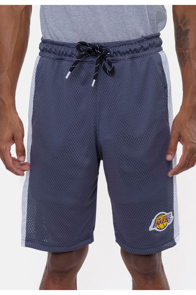 Bermuda-NBA-Sintetica-Vinil-Logo-Los-Angeles-Lakers-Cinza