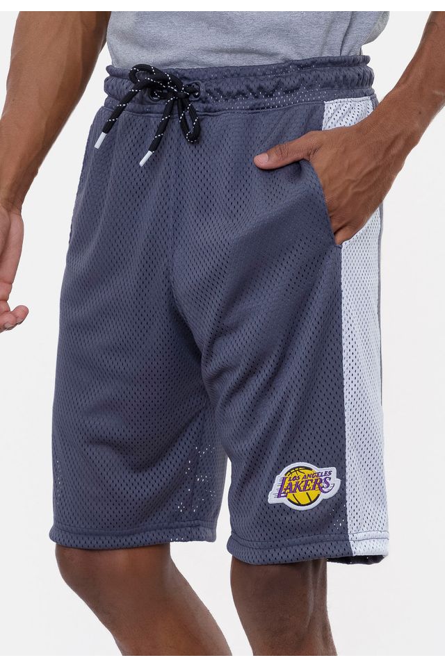 Bermuda-NBA-Sintetica-Vinil-Logo-Los-Angeles-Lakers-Cinza