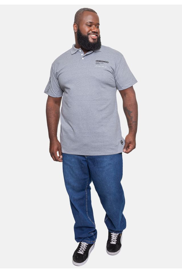Camisa-Polo-Onbongo-Piquet-Masculina-Plus-Size-Cinza-Mescla