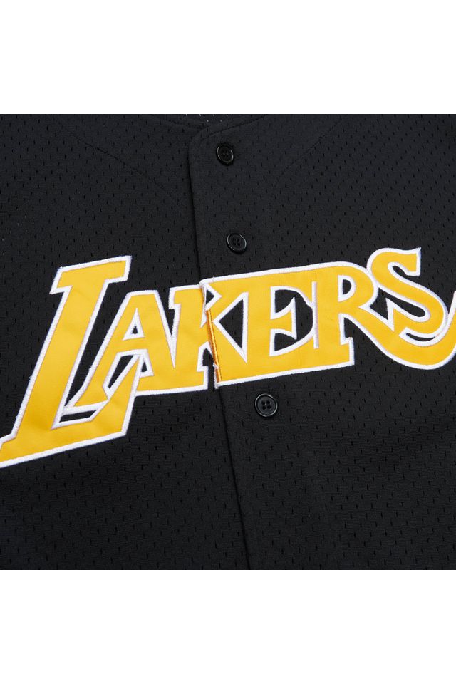 Camisa-Mitchell---Ness-On-The-Clock-Mesh-Button-Front-Los-Angeles-Lakers-Preta