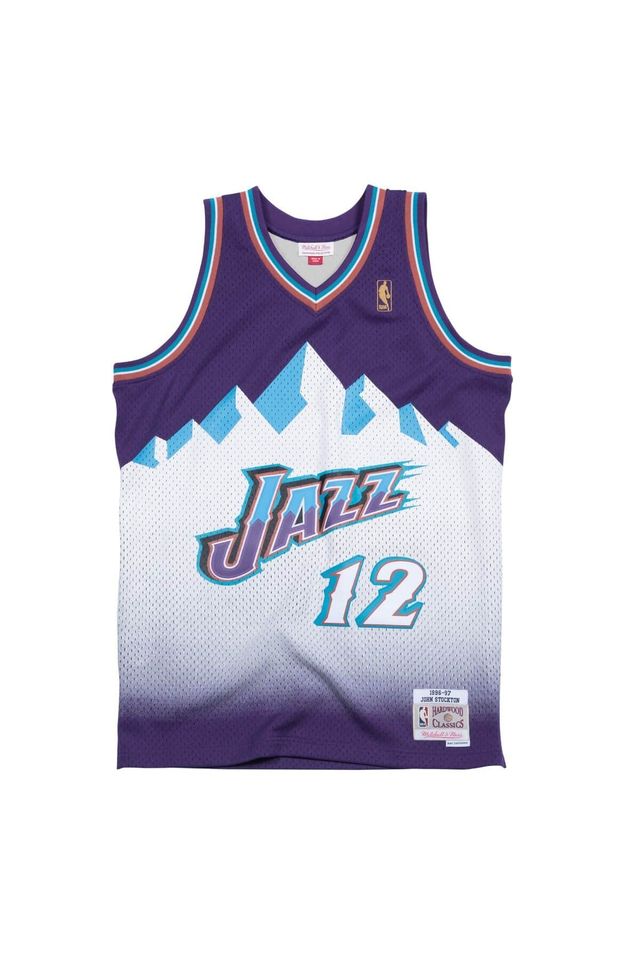 Regata-Mitchell---Ness-Road-Swingman-Jersey-Utah-Jazz-1996-97-John-Stockton-Roxa