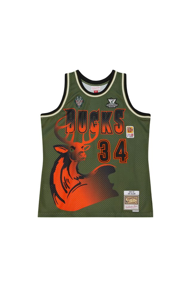 Regata-Mitchell---Ness-Flight-Swingman-Jersey-Milwaukee-Bucks-1996-97-Ray-Allen-Verde Regata-Mitchell---Ness-Flight-Swingman-Jersey-Milwaukee-Bucks-1996-97-Ray-Allen-Verde