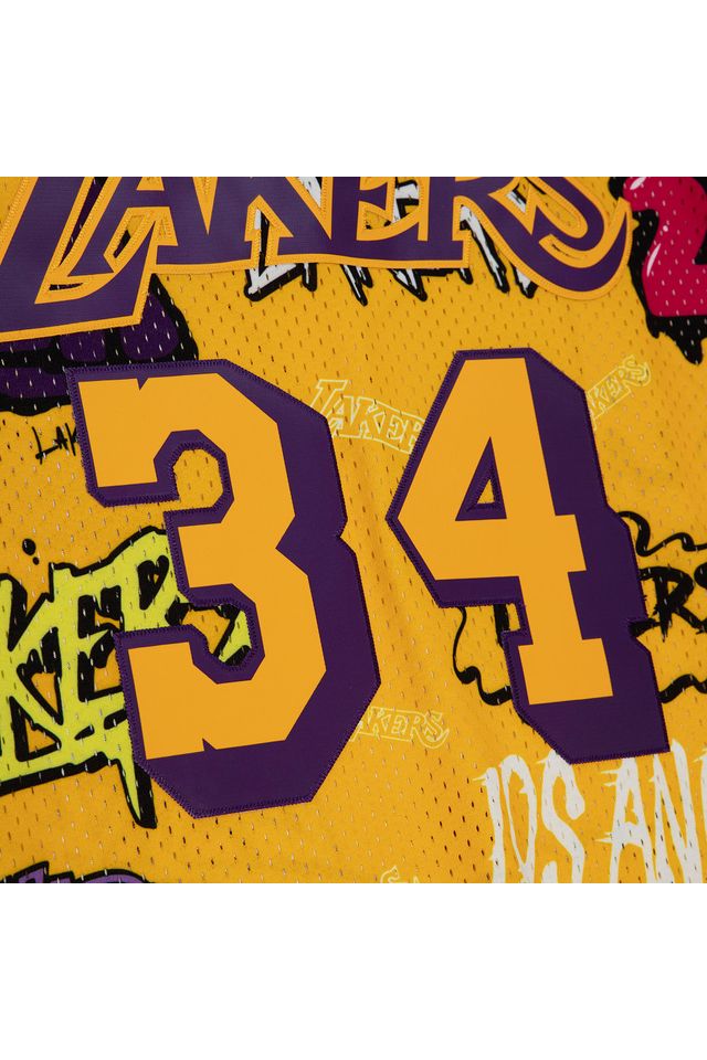 Regata-Mitchell---Ness-Slap-Sticker-Swingman-Jersey-Los-Angeles-Lakers-1996-97-Shaquille-O-Neal-Amarela