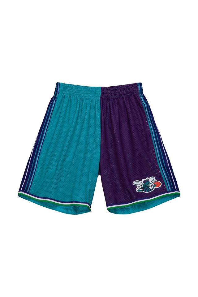 Shorts-Mitchell---Ness-Split-Swingman-Charlotte-Hornets-Azul-Teal Shorts-Mitchell---Ness-Split-Swingman-Charlotte-Hornets-Azul-Teal
