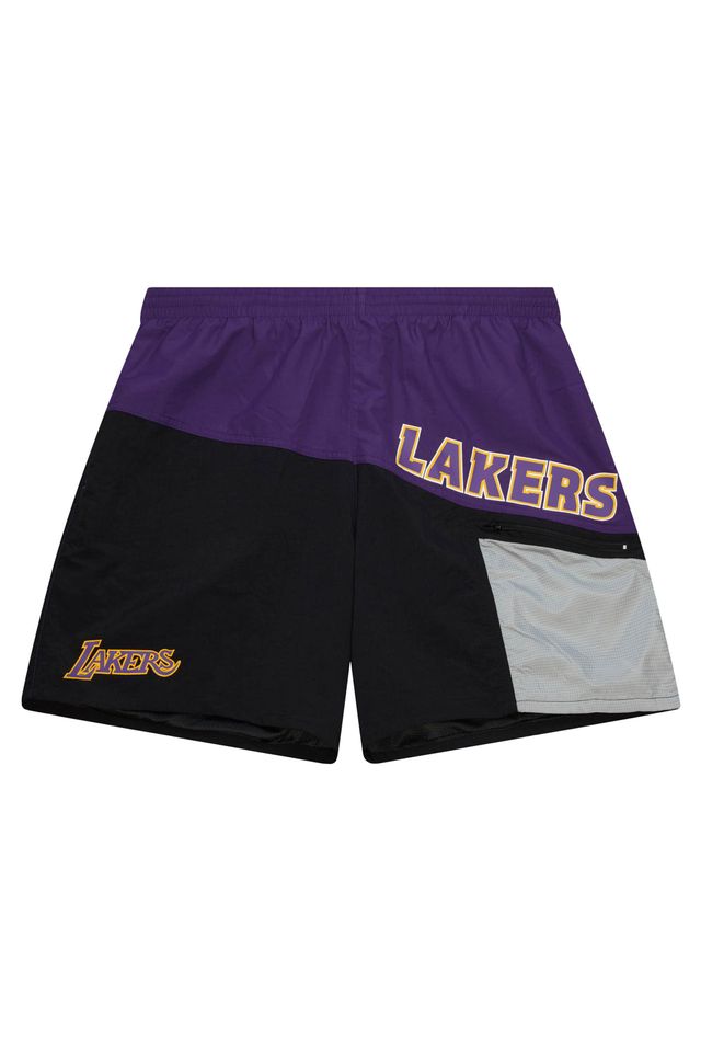 Shorts-Mitchell---Ness-Nylon-Utility-Los-Angeles-Lakers-Preto-e-Roxo