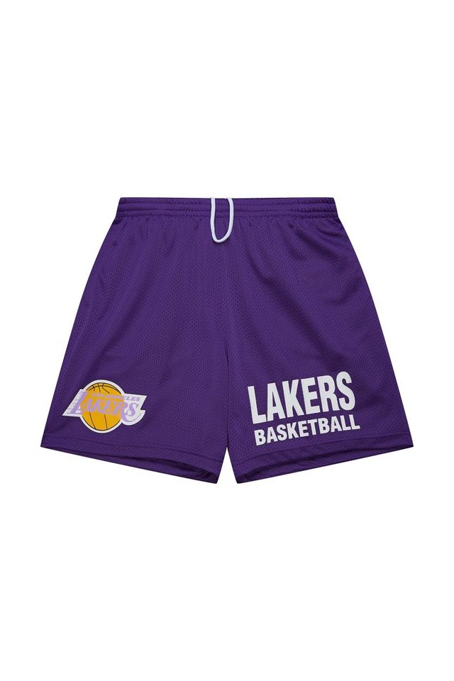 Shorts-Mitchell---Ness-Gameday-Mesh-7--Vintage-Logo-Los-Angeles-Lakers-Roxa