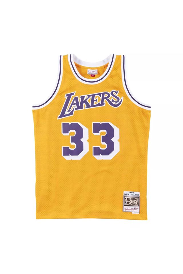 Regata-Mitchell---Ness-Swingman-Jersey-Los-Angeles-Lakers-1984-85-Kareem-Abdul-Jabbar-Amarela Regata-Mitchell---Ness-Swingman-Jersey-Los-Angeles-Lakers-1984-85-Kareem-Abdul-Jabbar-Amarela