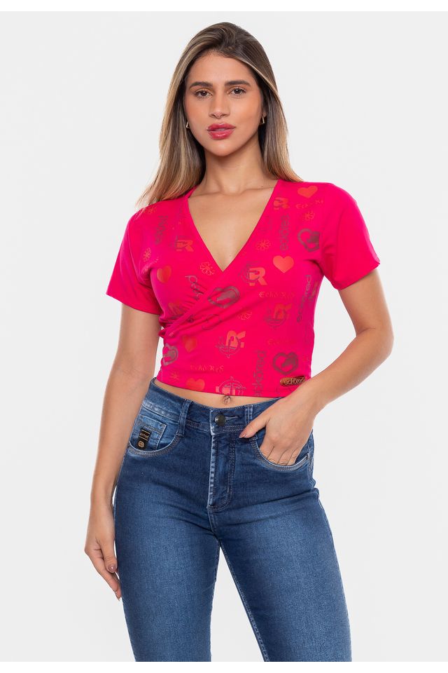 Cropped Ecko Feminina Aspas Rosa - P Cropped Ecko Feminina Aspas Rosa - P