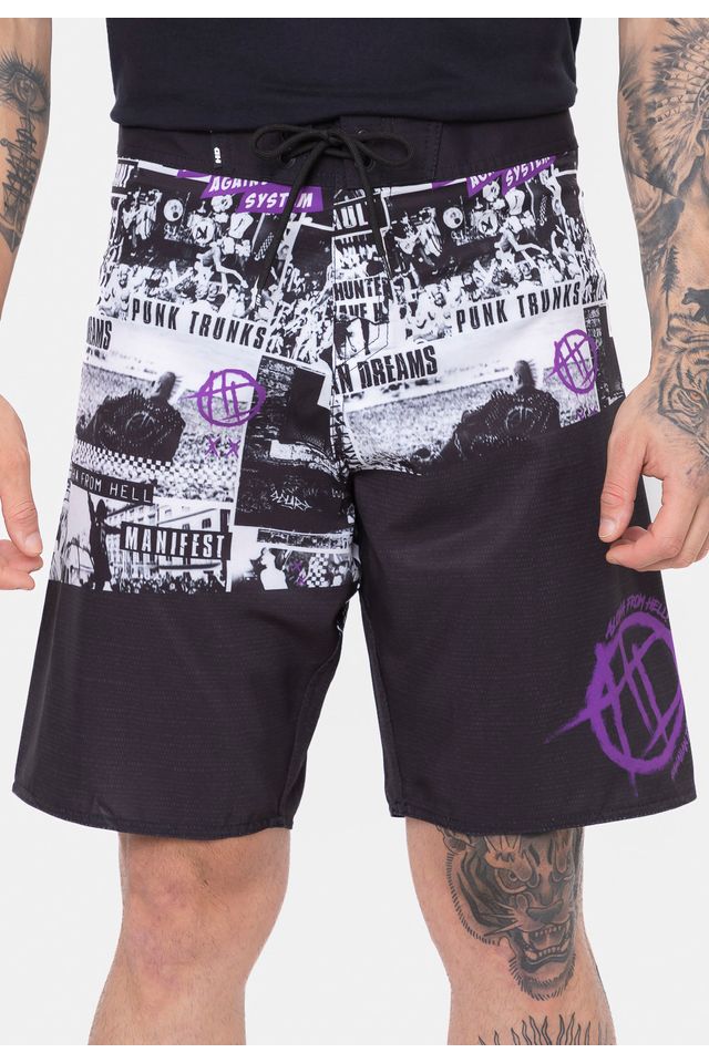 Boardshort HD Anarchy Preto Com Roxo - 38