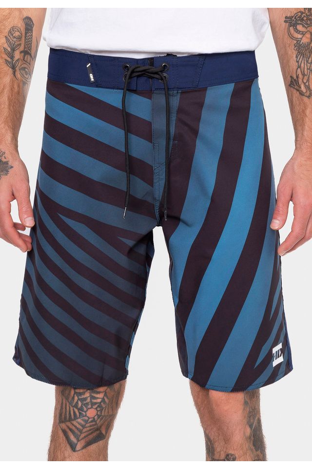 Boardshort HD Punk Stripes Preto Com Azul - 38