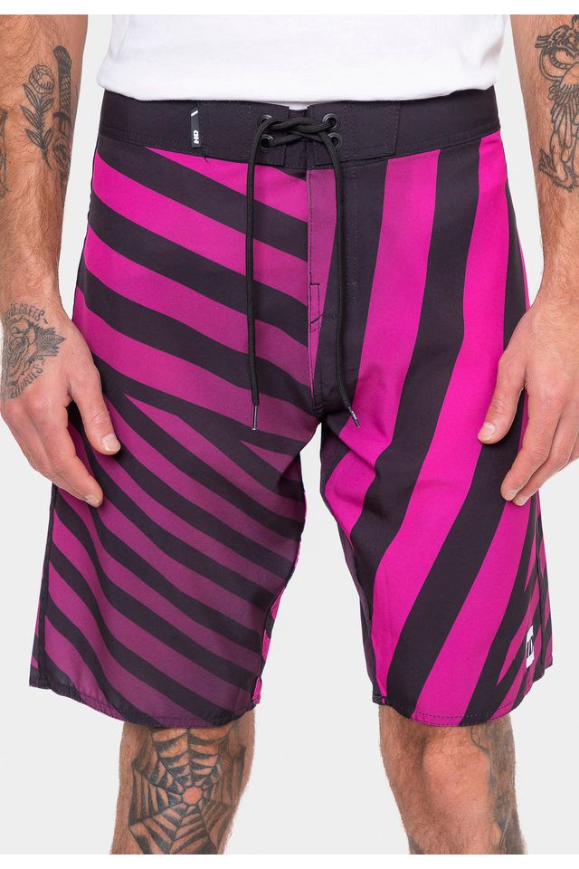 Boardshort HD Punk Stripes Preto Com Pink - 38