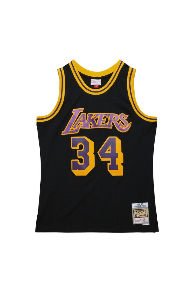 Regata Mitchell & Ness Glitter Swingman Jersey Los Angeles Lakers 1996-97 Shaquille O'Neal Preta - P Regata Mitchell & Ness Glitter Swingman Jersey Los Angeles Lakers 1996-97 Shaquille O'Neal Preta - P