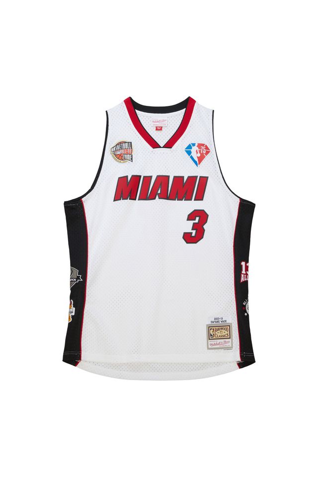 Regata Mitchell & Ness HOF Swingman Jersey Miami Heat Dwyane Wade Branca - P Regata Mitchell & Ness HOF Swingman Jersey Miami Heat Dwyane Wade Branca - P