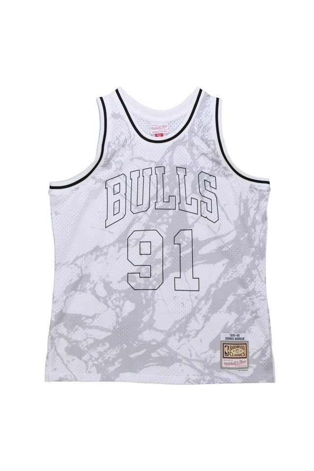 Regata Mitchell & Ness Marble Swingman Jersey Chicago Bulls 1997-98 Dennis Rodman Branca - P Regata Mitchell & Ness Marble Swingman Jersey Chicago Bulls 1997-98 Dennis Rodman Branca - P