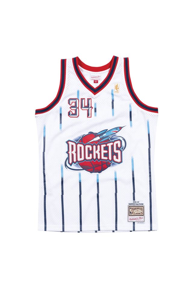 Regata Mitchell & Ness Swingman Jersey Houston Rockets 1996-97 Hakeem Olajuwon Branca - P Regata Mitchell & Ness Swingman Jersey Houston Rockets 1996-97 Hakeem Olajuwon Branca - P