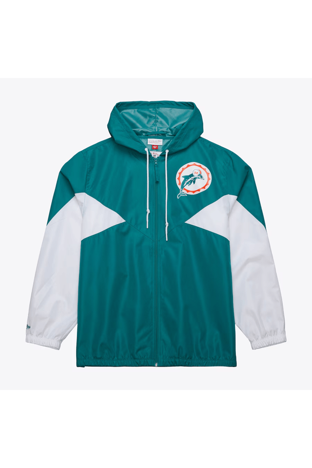 Jaqueta Mitchell & Ness NFL Ultimate Lightweight Windbreaker Vintage Logo Miami Dolphins Verde - M