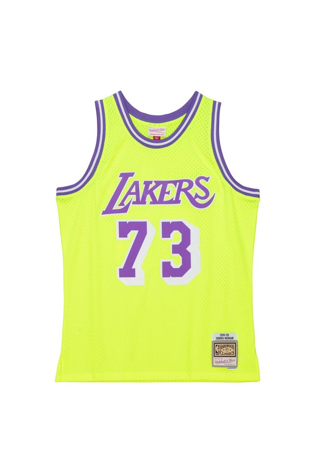 Regata Mitchell & Ness Neon Tropical Swingman Jersey Los Angeles Lakers 1998-99 Dennis Rodman Amarela - G