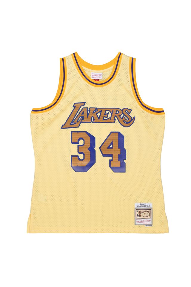 Regata Mitchell & Ness Space Knit Swingman Jersey Los Angeles Lakers 1996-97 Shaquille O'Neal Amarela - M
