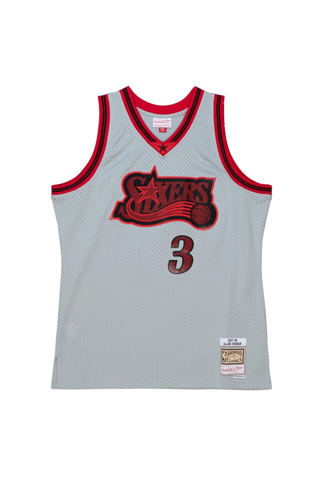 Regata Mitchell & Ness Space Knit Swingman Jersey Philadelphia 76ers 1997-98 Allen Iverson Cinza - M