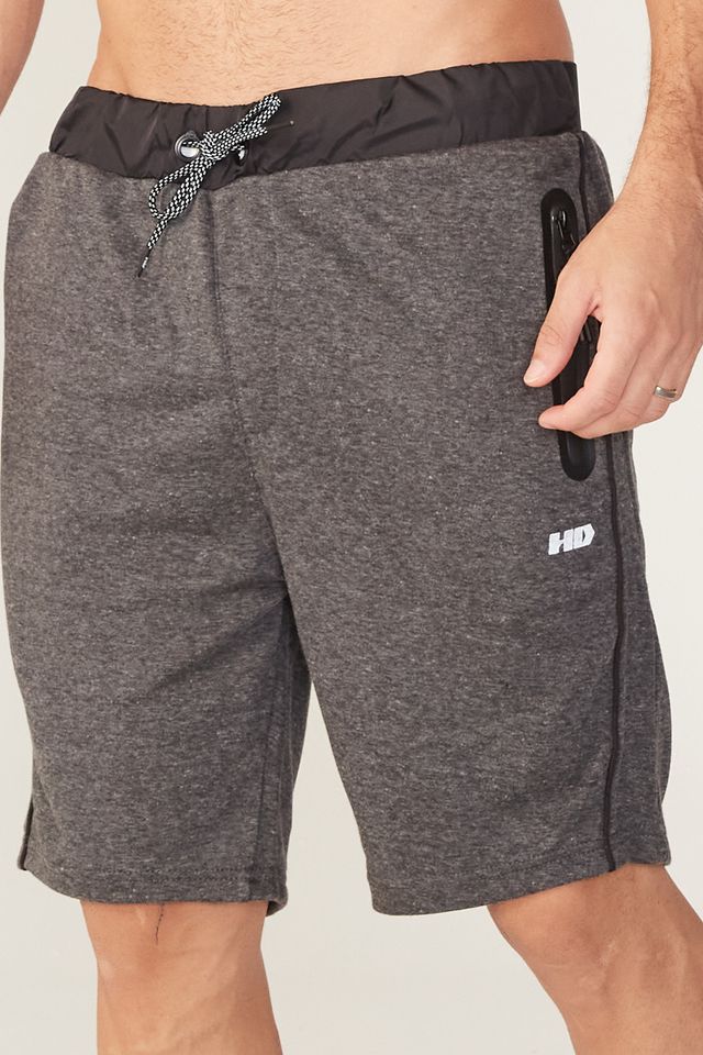 Bermuda HD Moletom Preta Mescla - P