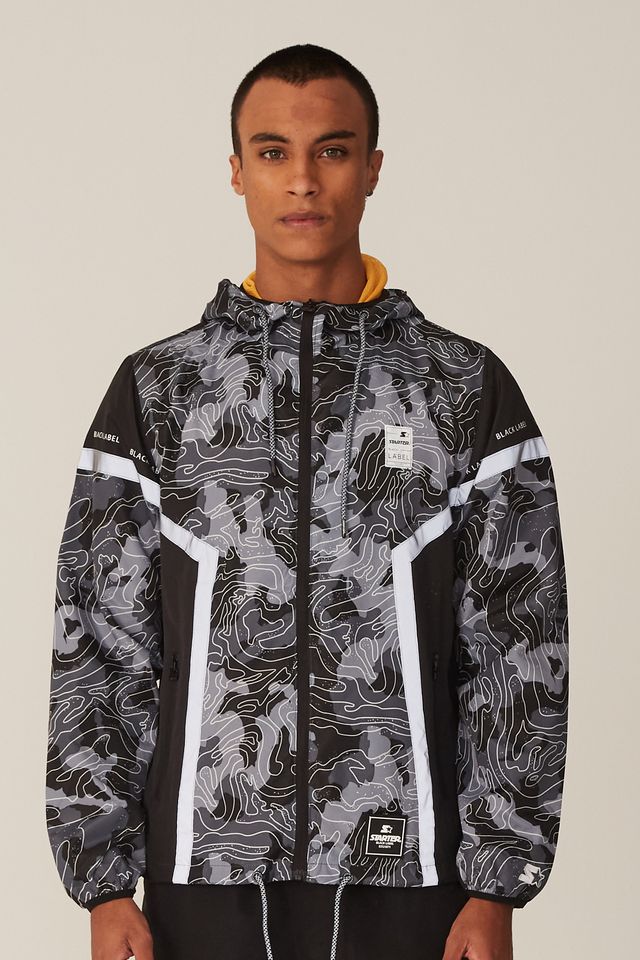 Jaqueta Starter Corta Vento Aberta Com Capuz Preta - P