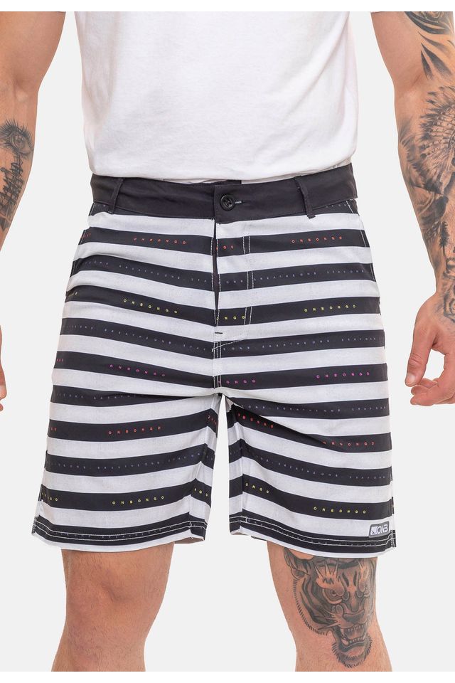 Boardshort Onbongo Híbrido Listrado Preto Com Branco - 38