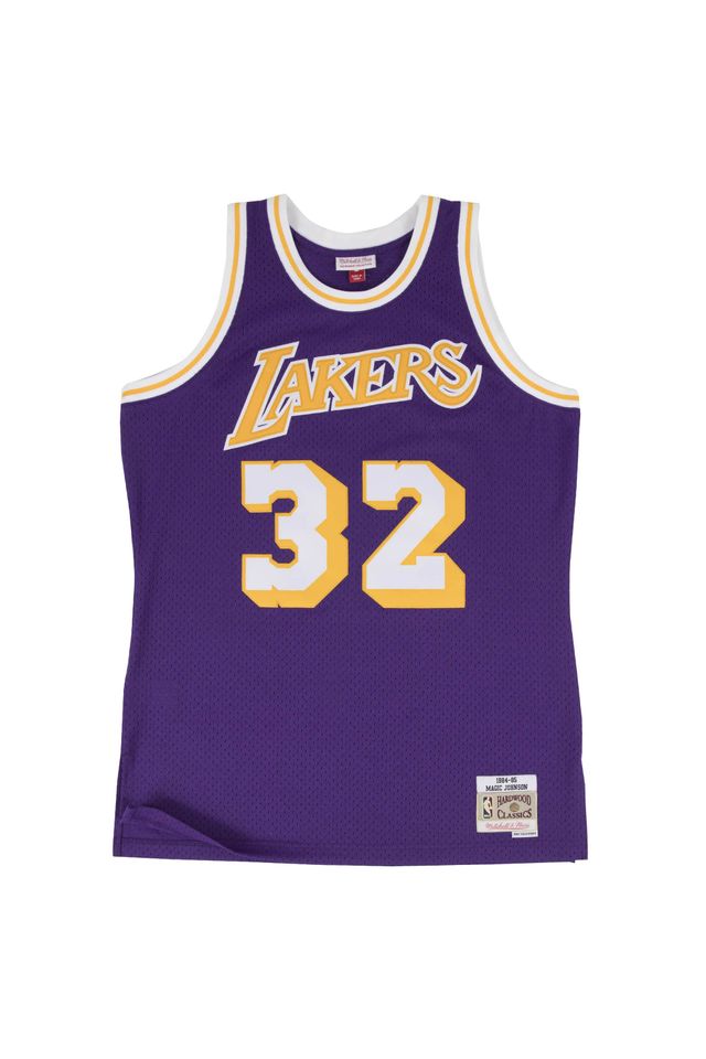 Regata Mitchell & Ness Swingman Jersey Road Los Angeles Lakers Magic Johnson 1984-85 Roxa - P