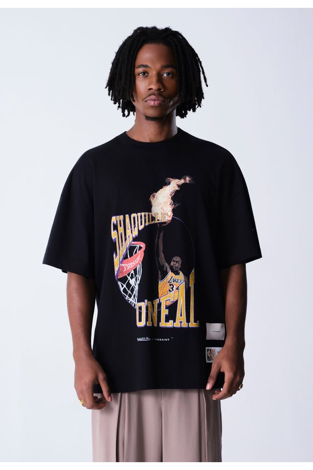 Camiseta Mitchell & Ness Collab NBA x The Saint Oversized Shaquille ONeal Preta - P