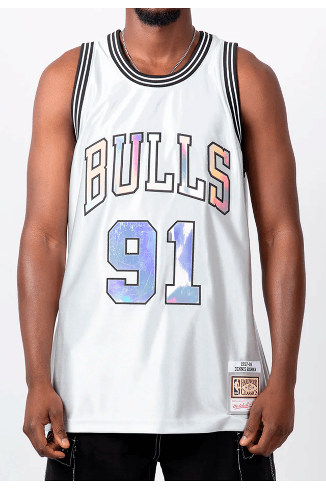 Regata Mitchell & Ness NBA Hardwood Classic Jersey Cosmic Chrome Chicago Bulls Dennis Rodman 1997-98 Prata - M