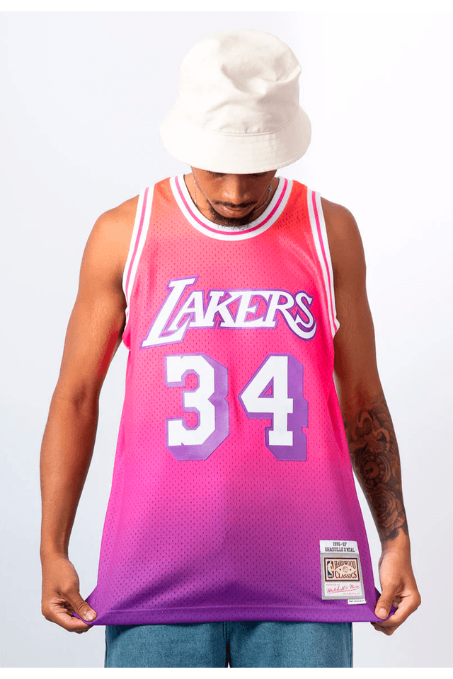 Regata Mitchell & Ness NBA Swingman Jersey Classic Hardwood Festival Ombre Los Angeles Lakers Shaquille O'Neal 1996-97 Branca - S