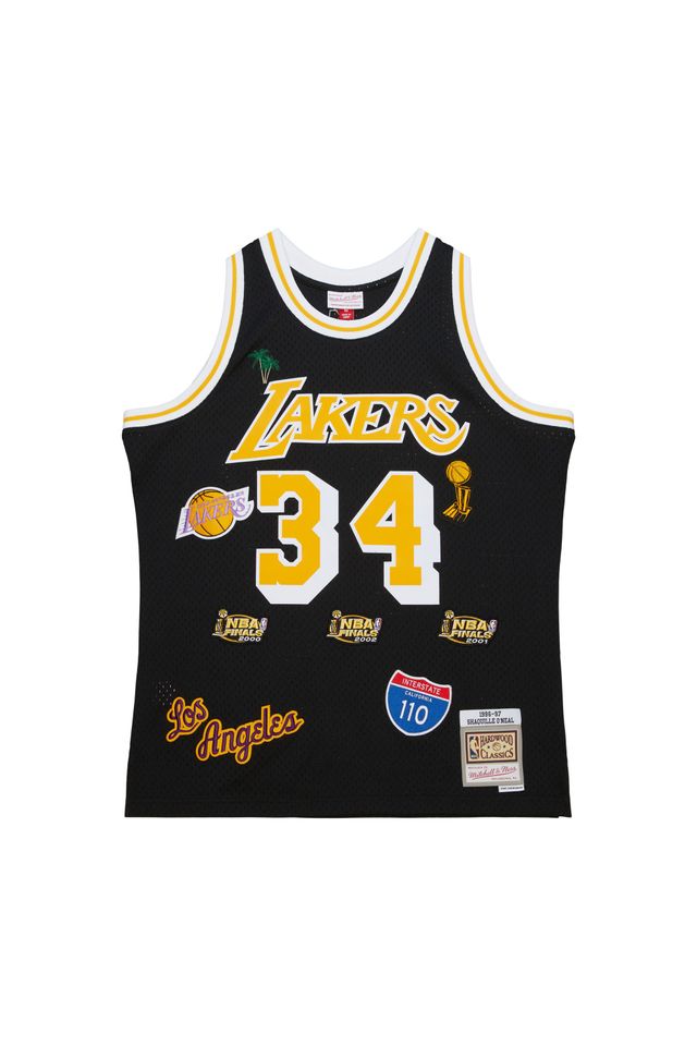 Regata Mitchell & Ness Highway Swingman Jersey Los Angeles Lakers 1996-97 Shaquille O'Neal Preta - P