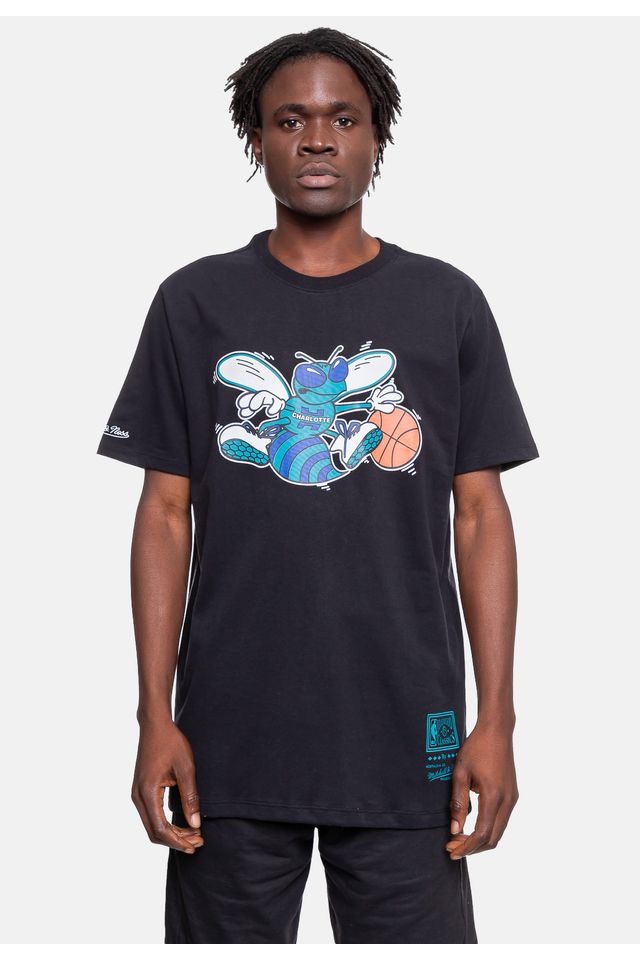 Camiseta Mitchell & Ness NBA Teams Charlotte Hornets Preta - P