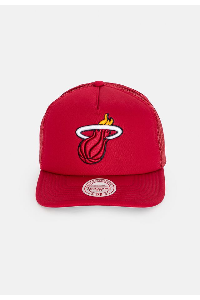 Boné Mitchell & Ness NBA Evergreen Trucker Miami Heat Vermelho - ÚNICO Boné Mitchell & Ness NBA Evergreen Trucker Miami Heat Vermelho - ÚNICO