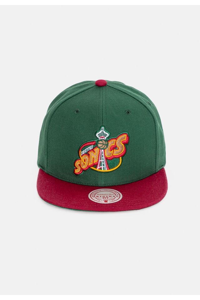 Boné Mitchell & Ness NBA Snapback Team 2 Tone Seattle Supersonics Verde/Vermelho - ÚNICO