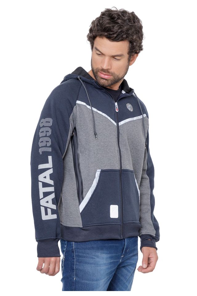 Moletom Fatal Aberto Com Capuz Azul Marinho - P