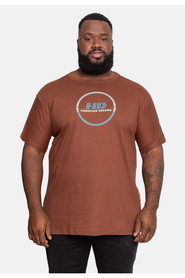 Camiseta HD Estampada Plus Size Marrom - Plus P