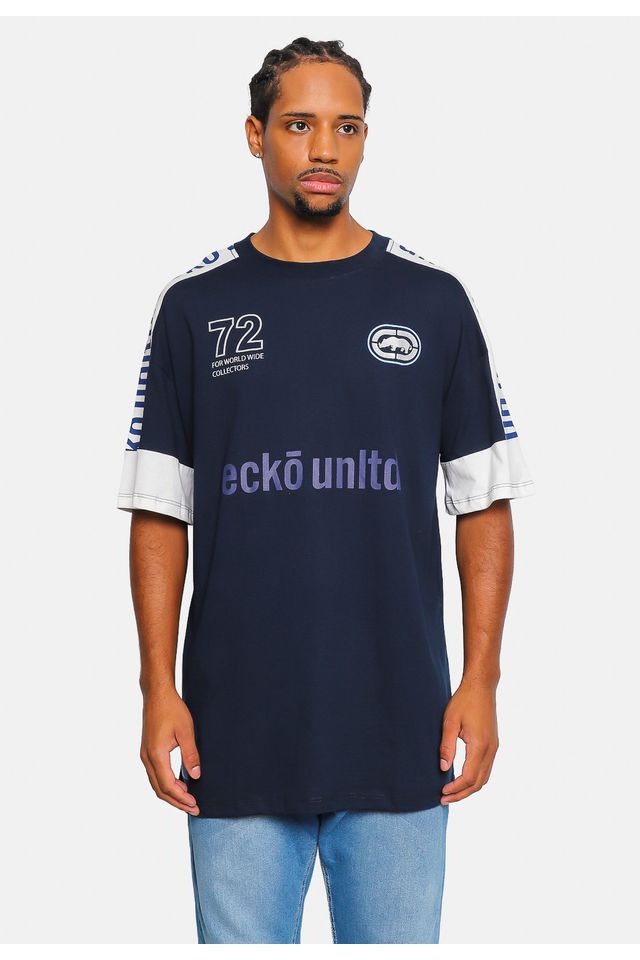 Camiseta Ecko Oversize Especial Recortada Azul Marinho - P