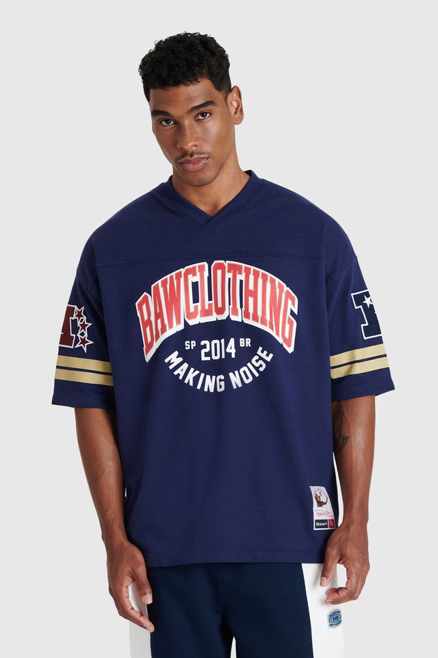 Camiseta Mitchell & Ness Oversize Collab Baw x NFL Azul Marinho - P