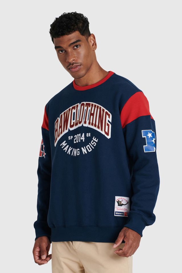Moletom Mitchell & Ness Careca Collab Baw x NFL Azul Marinho - P