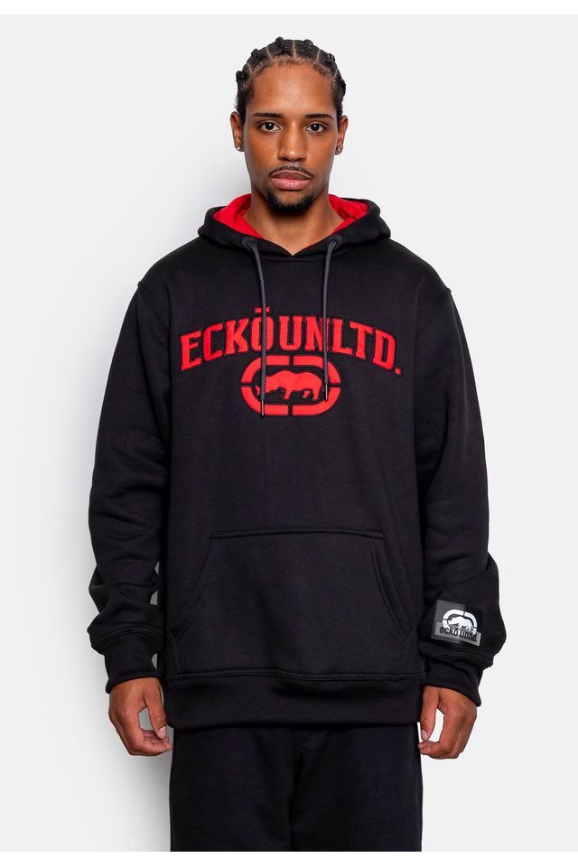 Moletom Ecko Canguru Fechado Aplique Preto - P