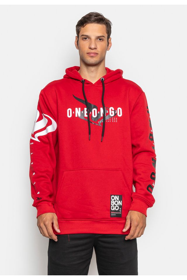 Moletom Onbongo Canguru Fechado Recortado Vermelho - P